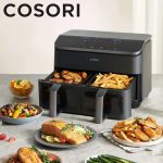 ایرفرایر دوقلو کوسوری امریکا با المنت بالا و پایین و دریچه بازدید برند COSORI مدل Dual air fryer CAF-R901 with clear window