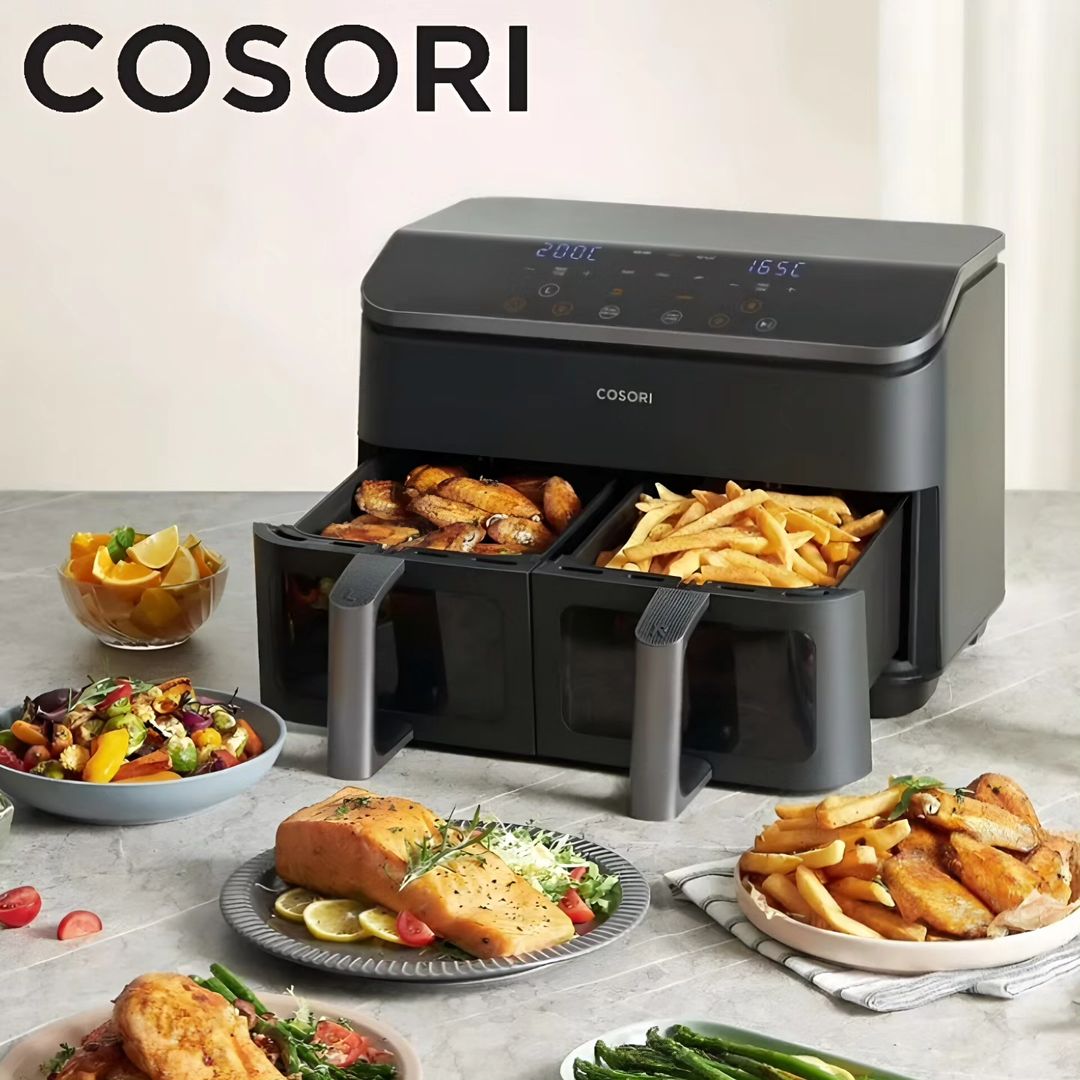 cookabzar_1719592906413.jpg ایرفرایر دوقلو کوسوری امریکا با المنت بالا و پایین و دریچه بازدید برند COSORI مدل Dual air fryer CAF-R901 with clear window - تصویر 1